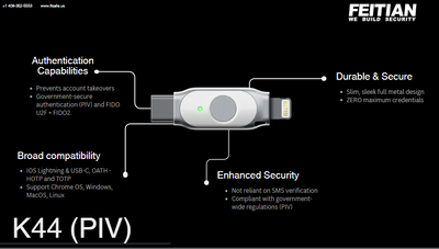 K44 USB-C + Lightning PIV Security Key